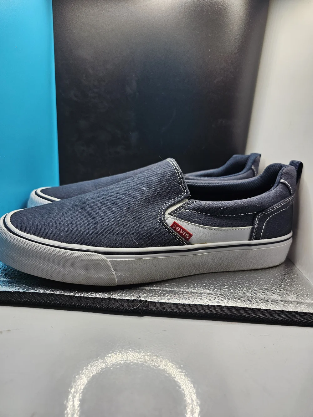 Levi's Navy Canvas Slip-On Loafers with White Trim